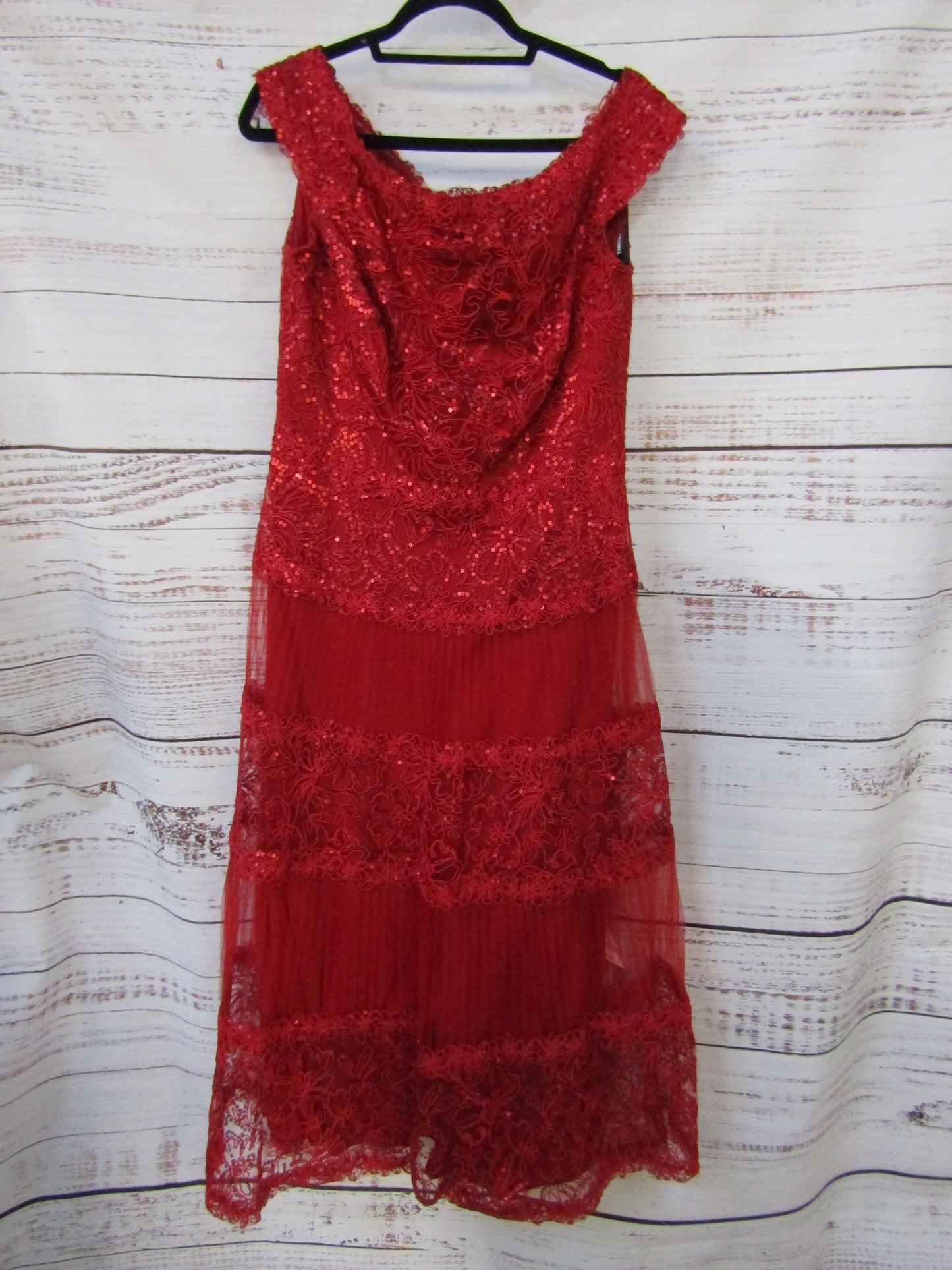 Tadashi Shoji Alya Women's Red Sequin Embroidered Dress Size 14