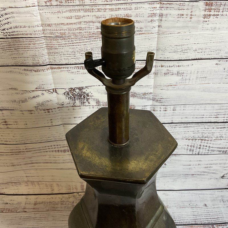 VTG. MCM FREDERICK COOPER Distressed Brass and Wood Base Lamp 23"- WORKS!!!!