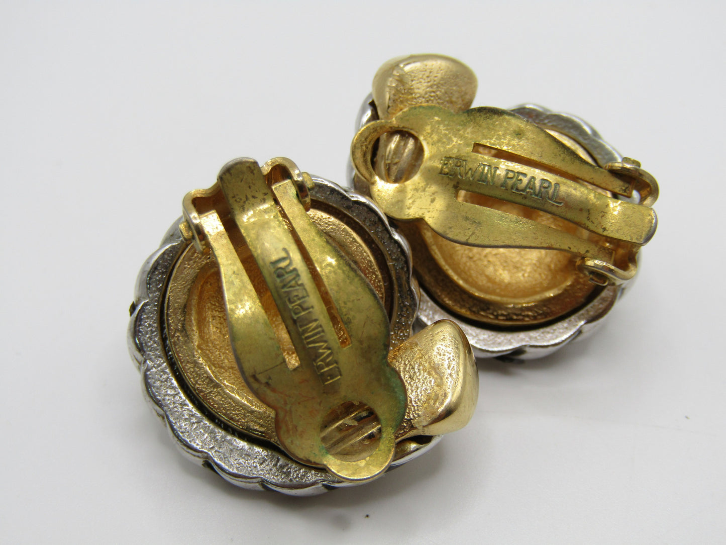 Vintage Erwin Pearl Silver & Gold Plated Swirl Clip-On Earrings