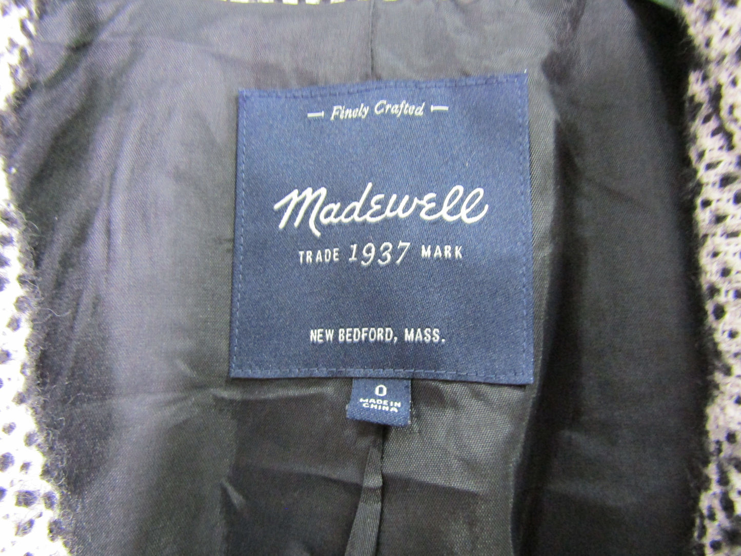 Madewell Women's Black & White Cotton Wool Blend Coat Size 0