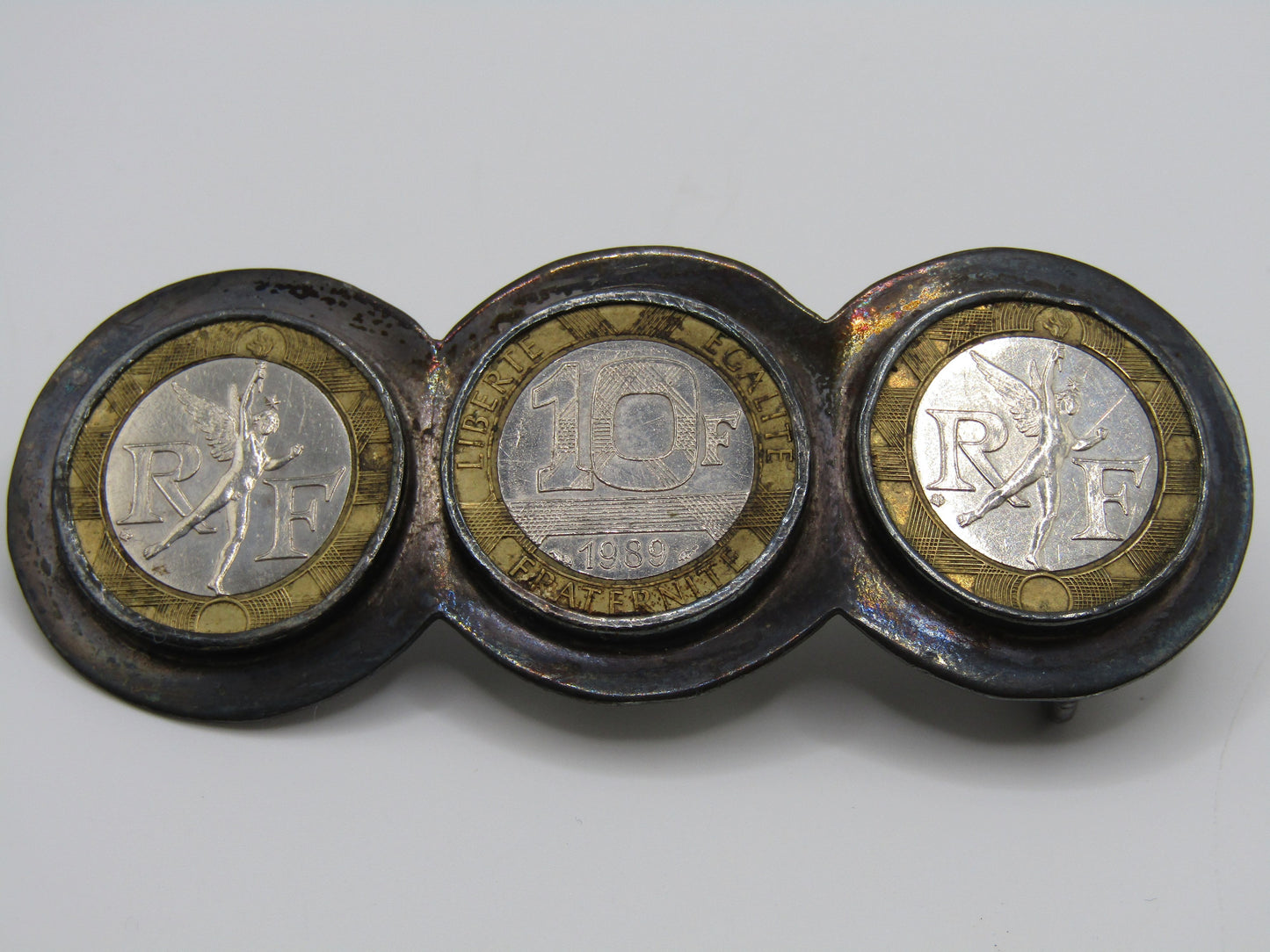 Vintage Handcrafted Sterling Silver 10 Franc French Coin Belt Buckle