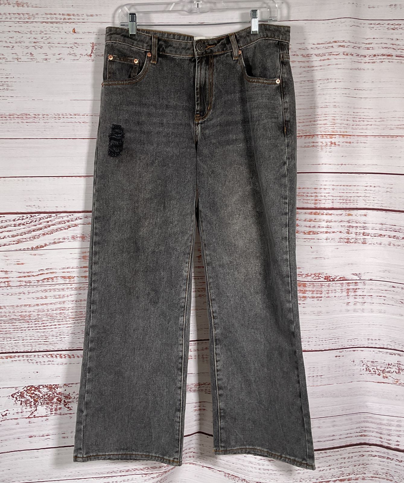 One Teaspoon Low Riders Distressed Wide Leg Jeans Gray 28