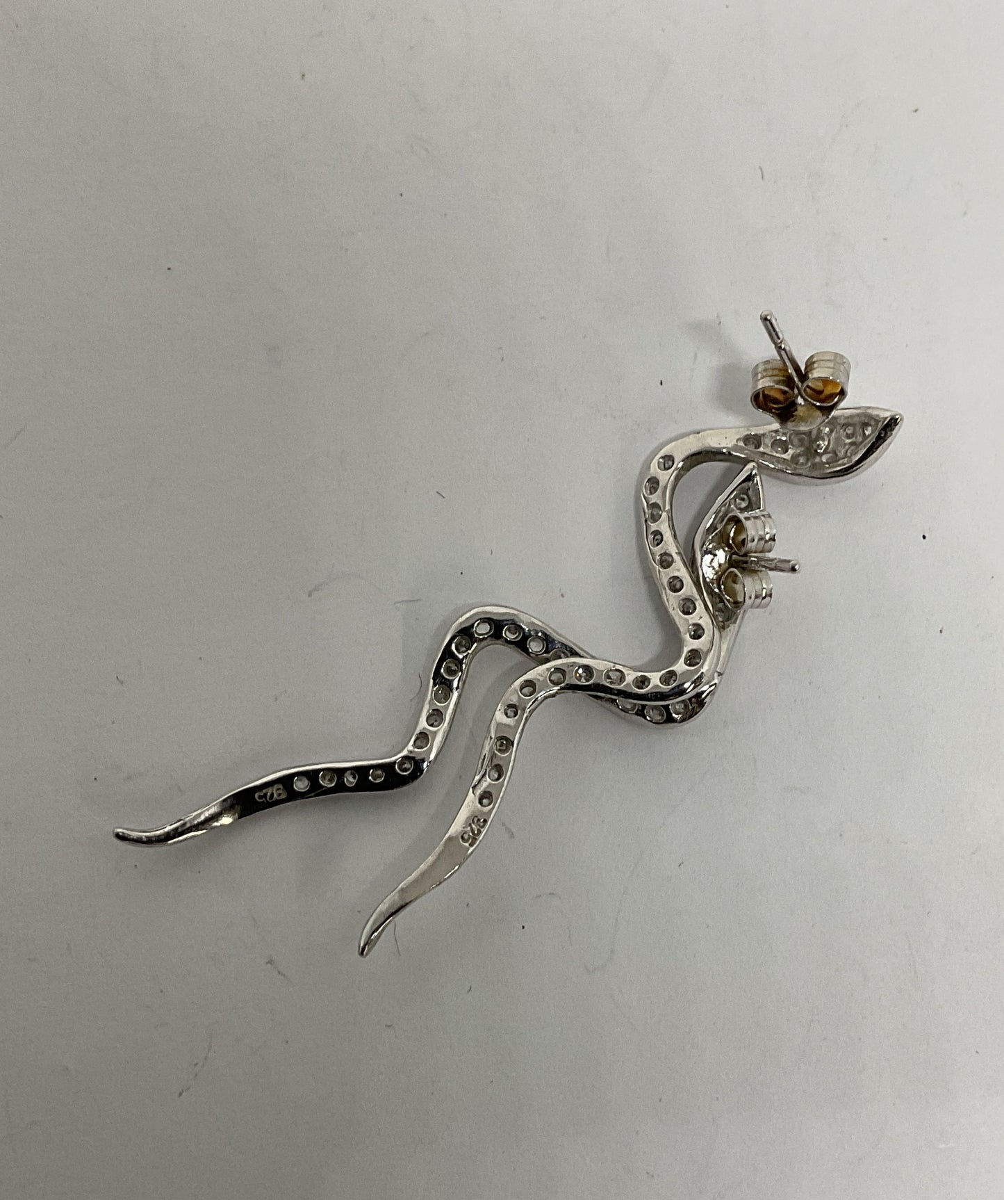 Unbranded Sterling Silver Snake Earrings with Rhinestones