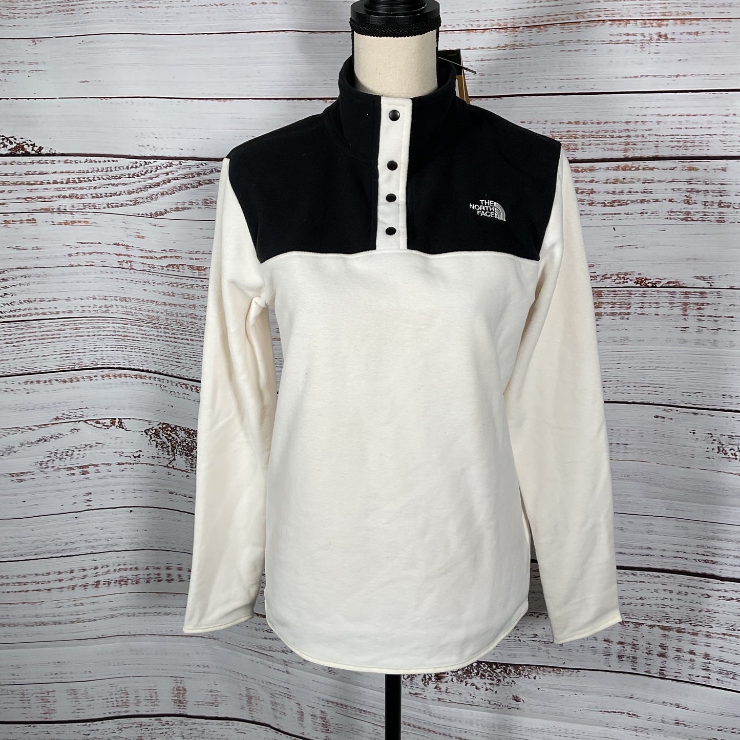 The North Face TKA Glacier White Black Snap-Neck Pullover Fleece Sweater Size S