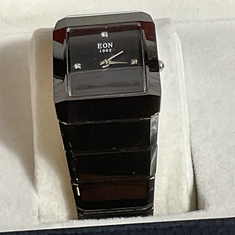 EON 1962 Men's Black Diamond Black Dial Watch with Case