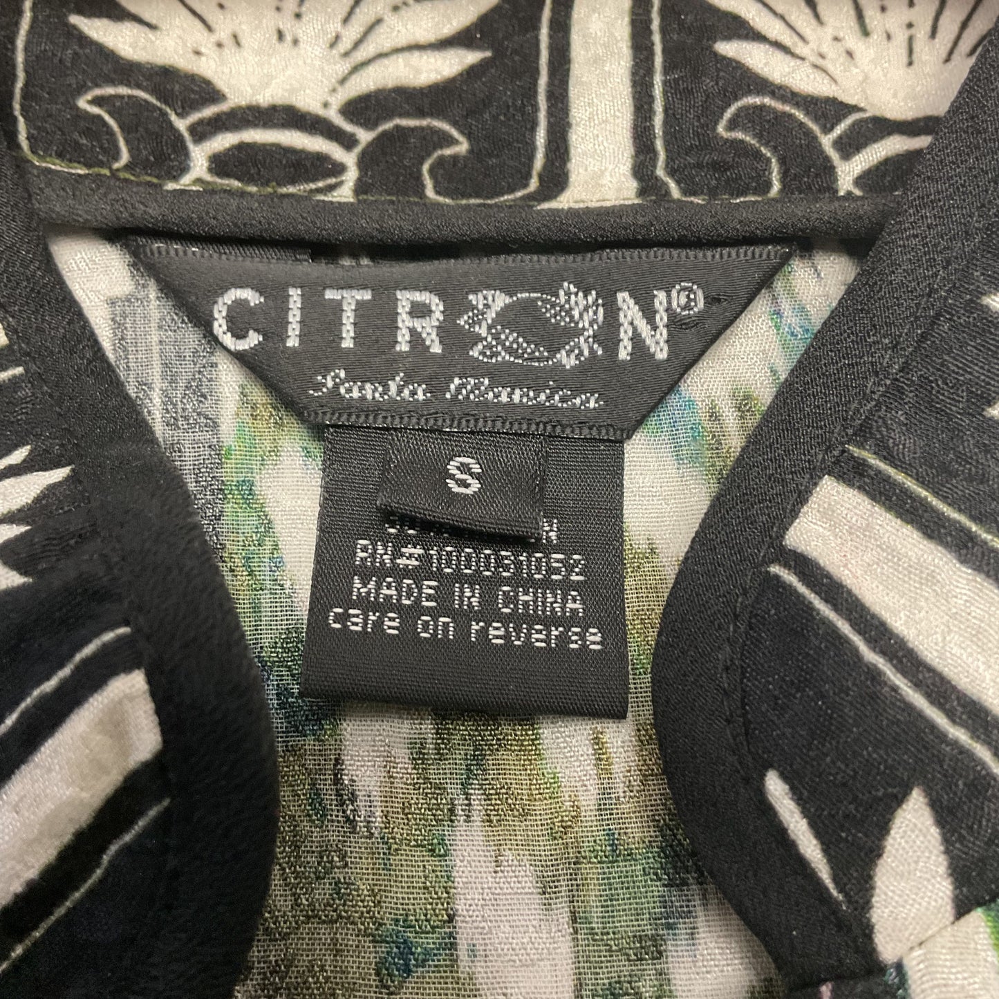 Citron Purple Green Floral Multicolor Print Silk Blend Blouse - Size S