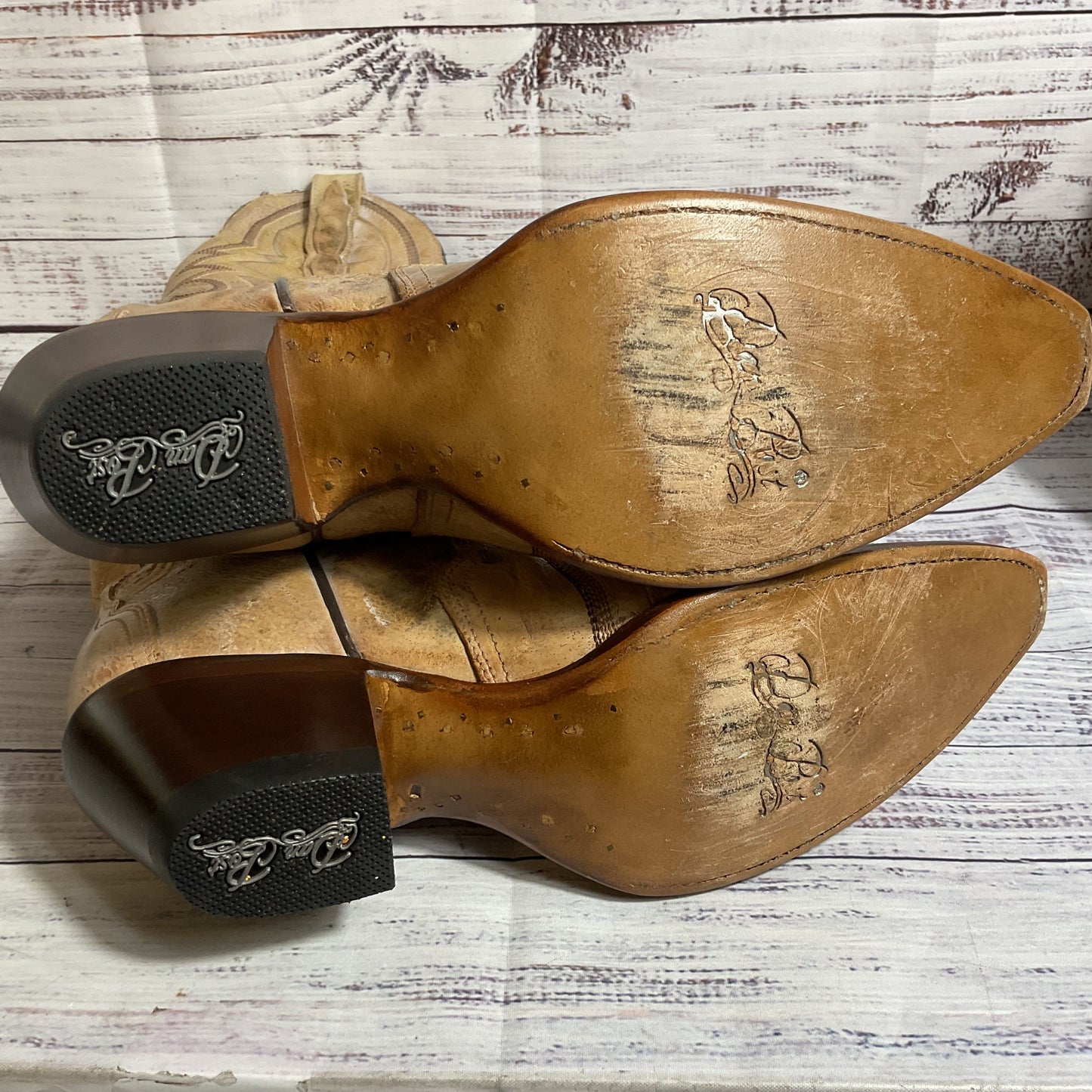 DAN POST Women's Tan High Cowboy Boots- SZ 9M (AS-IS- HAS STAINS)
