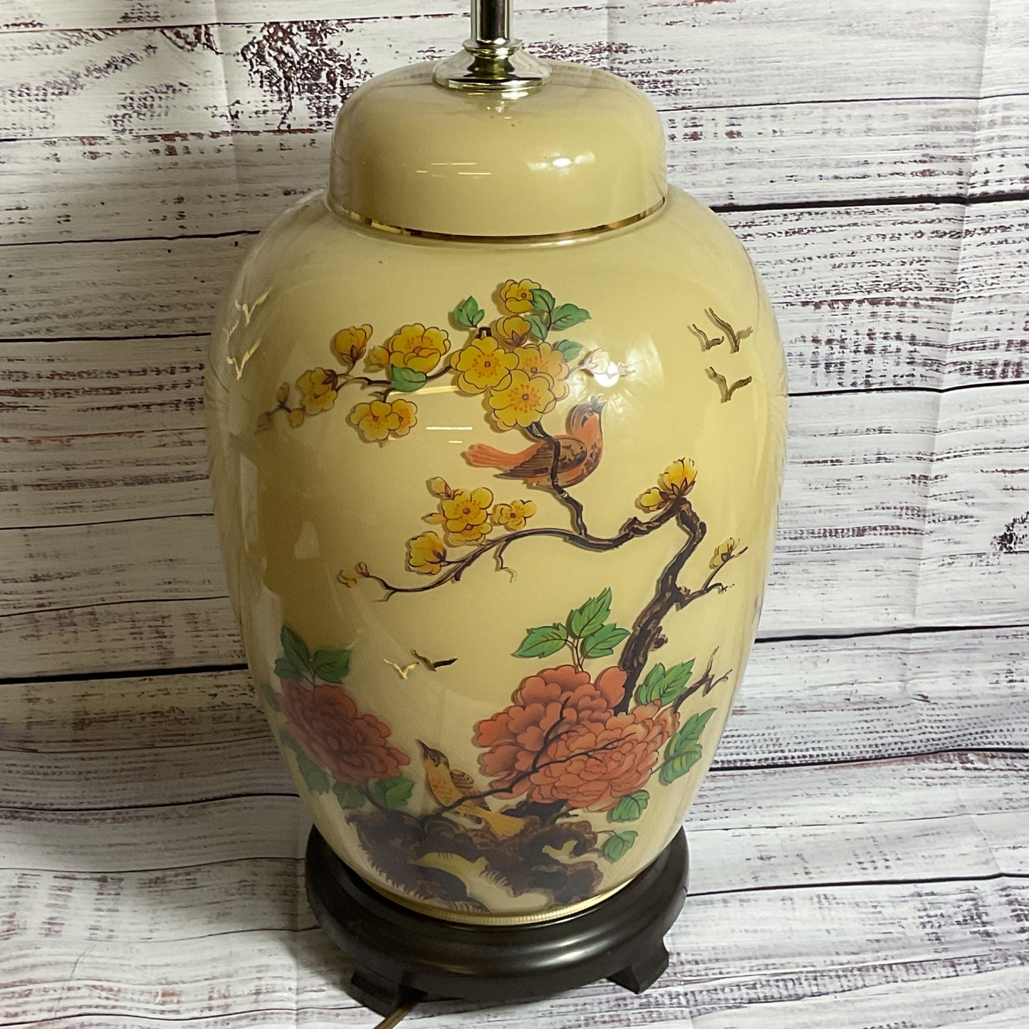 VTG. Asian Oriental Ginger Jar Floral & Birds Table Lamp - 20"