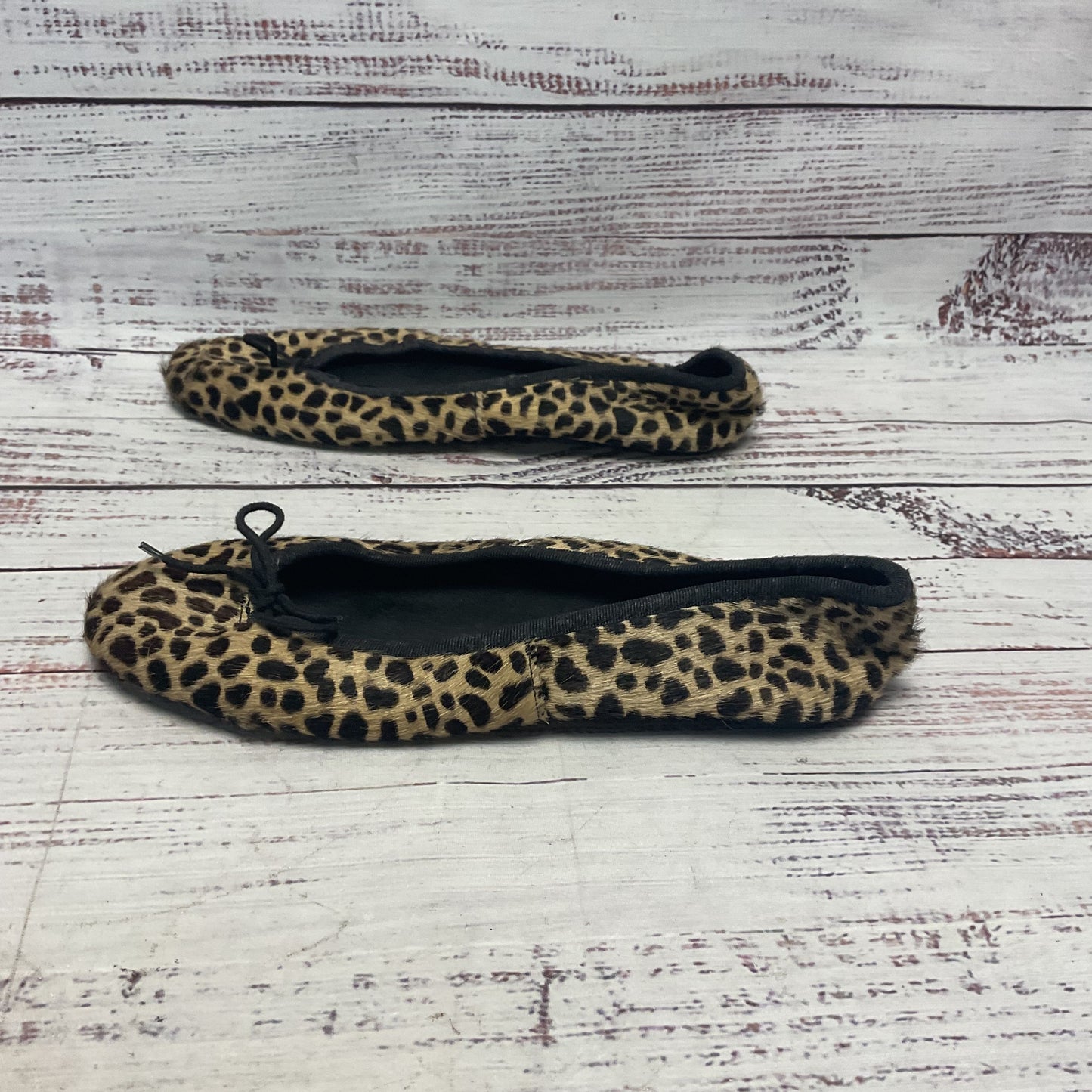 French Sole Leopard Pattern Pony Hair Ballet Flats Shoes Women Size 7