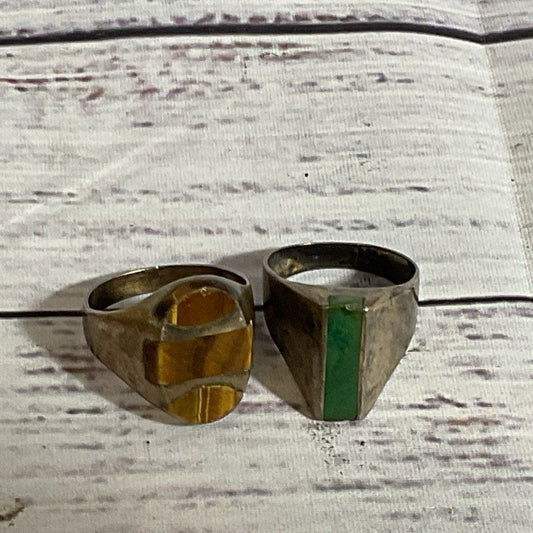 Set of 2 VTG. Sterling Silver Turquoise & Tiger's Eye Rings- SZ 8 & 10