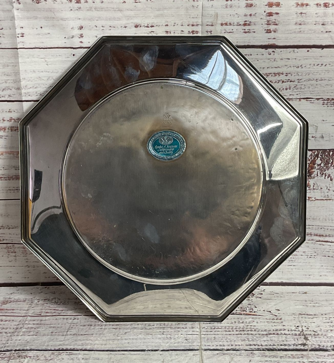 Wallace Vintage Etched Octagonal Serving Tray Silver Plate