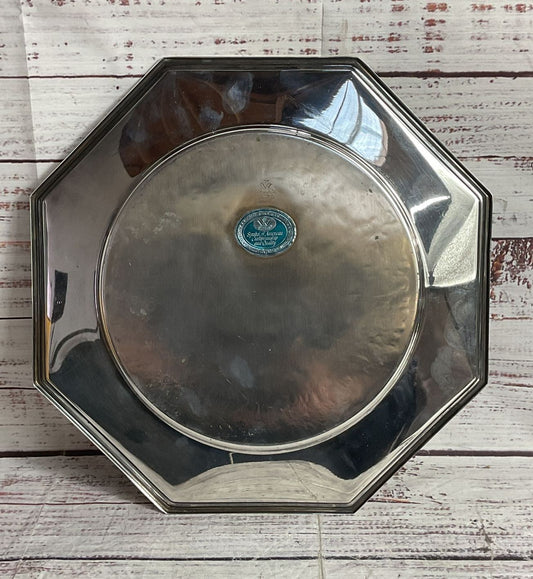 Wallace Vintage Etched Octagonal Serving Tray Silver Plate