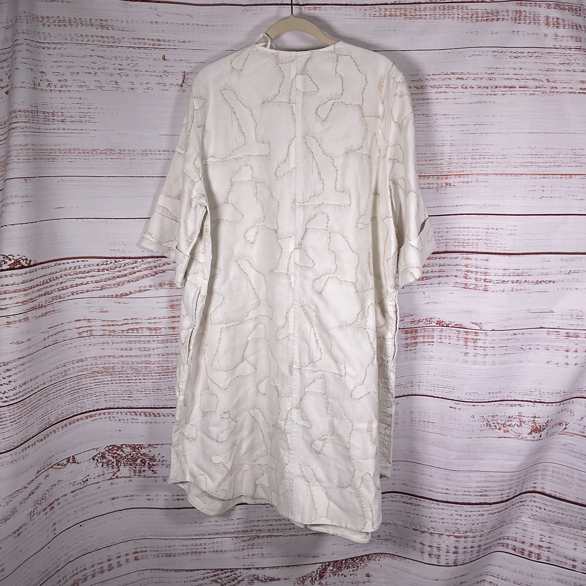 COS White Jacquard Short Sleeve V-Neck Dress - Size 14