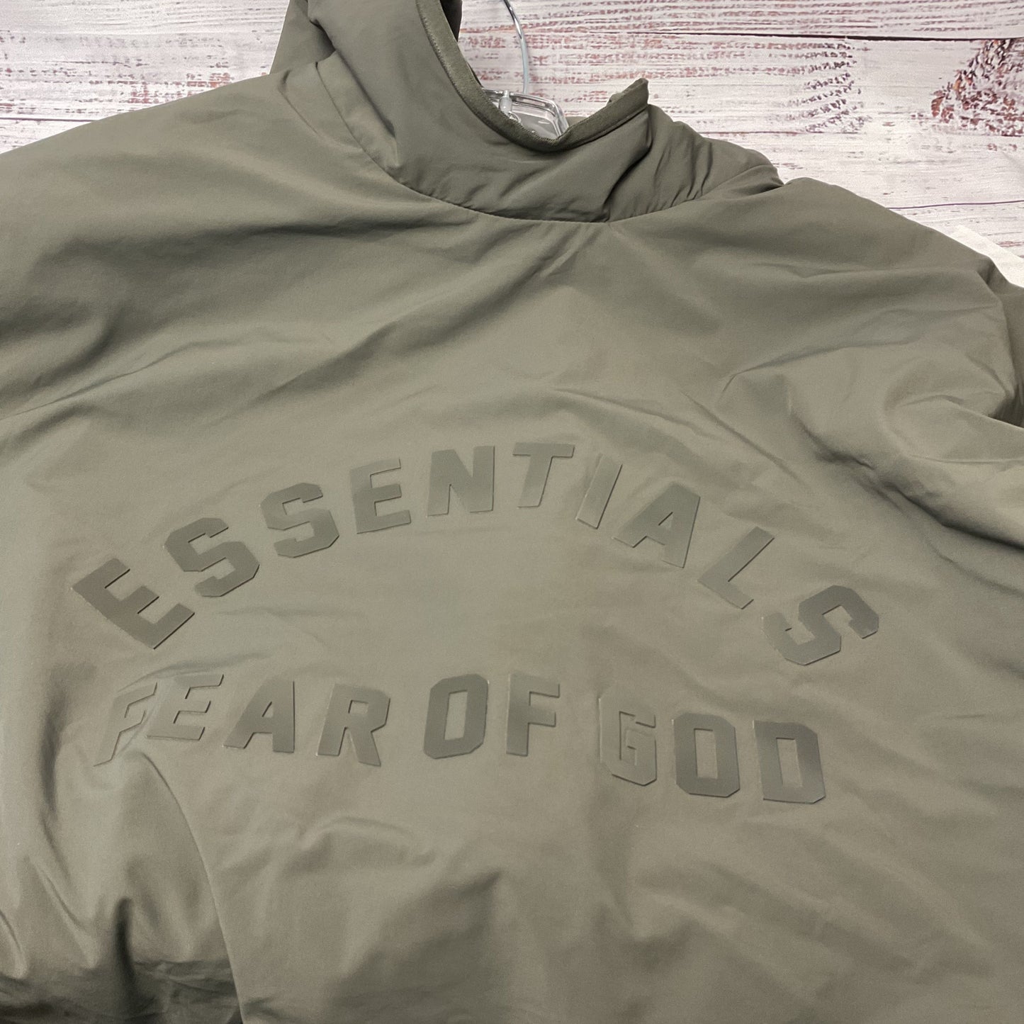 Fear of God FOG Essentials Heather Grey Green Bonded Hoodie Jacket - Size S New