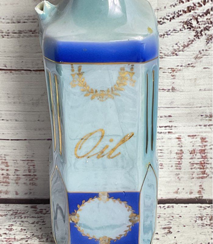 Victoria Vintage Czechoslovakia Lusterware 8" Oil Vinegar Dispensers Blue