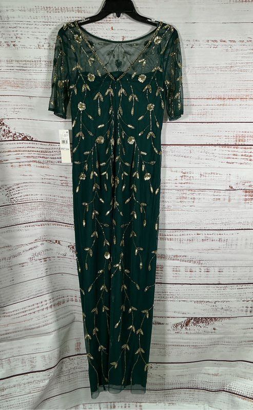 NWT Women's Papell Studio Green & Gold Mesh Dress w/sequins Size 4 Retail $179