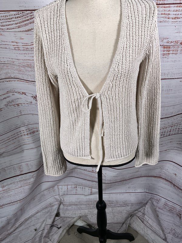 Velvet By Graham & Spencer V-Neck Tie Front Cardigan Knit in Chalk White Size S