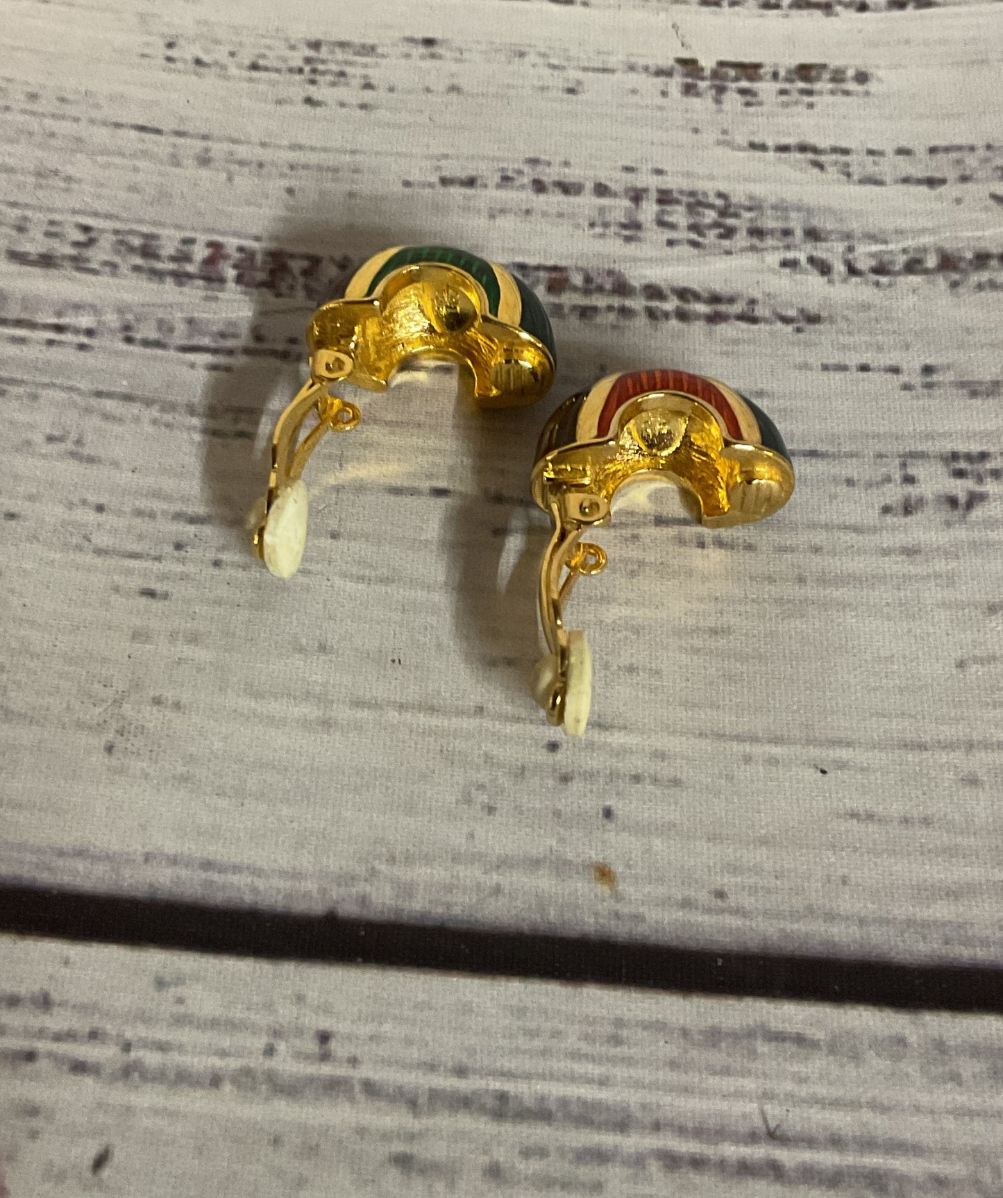 Joan Rivers Gold Tone Clip On Earrings Multi Color Enamel
