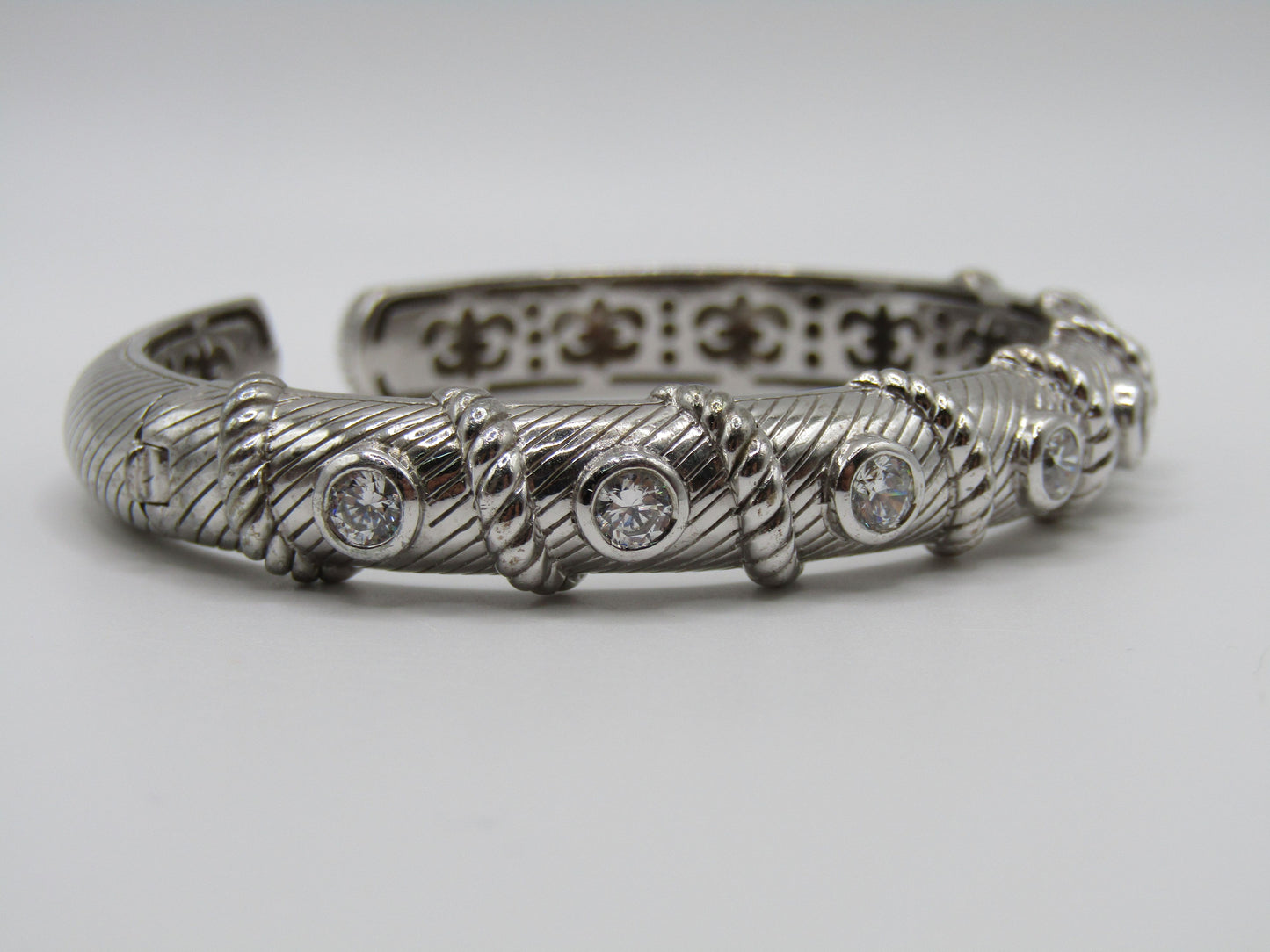 Judith Ripka Sterling Silver Cable Hinge Cuff Bracelet