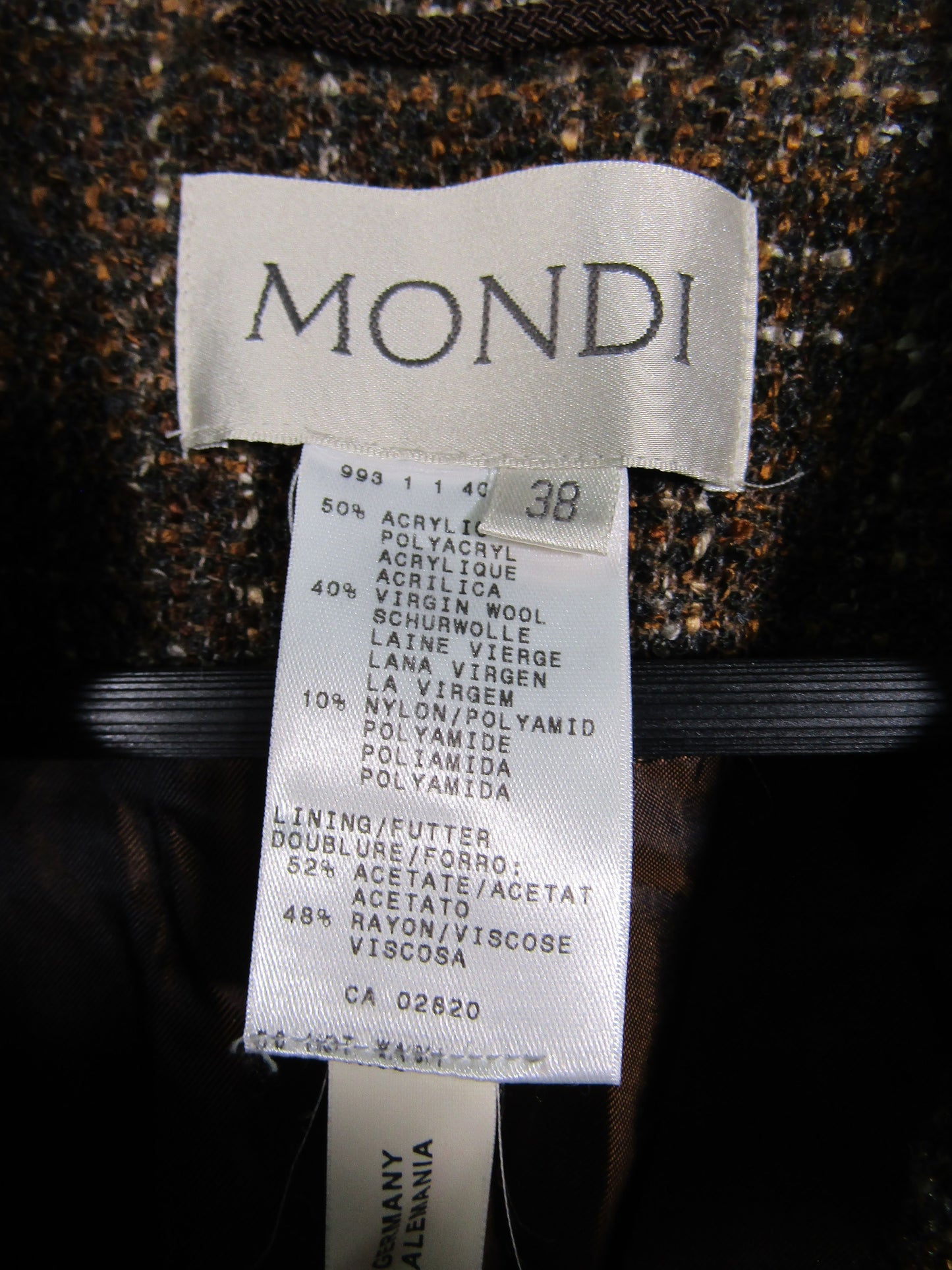 Vintage Mondi Women's Brown Tweed Wool Blend Blazer Jacket Size 38