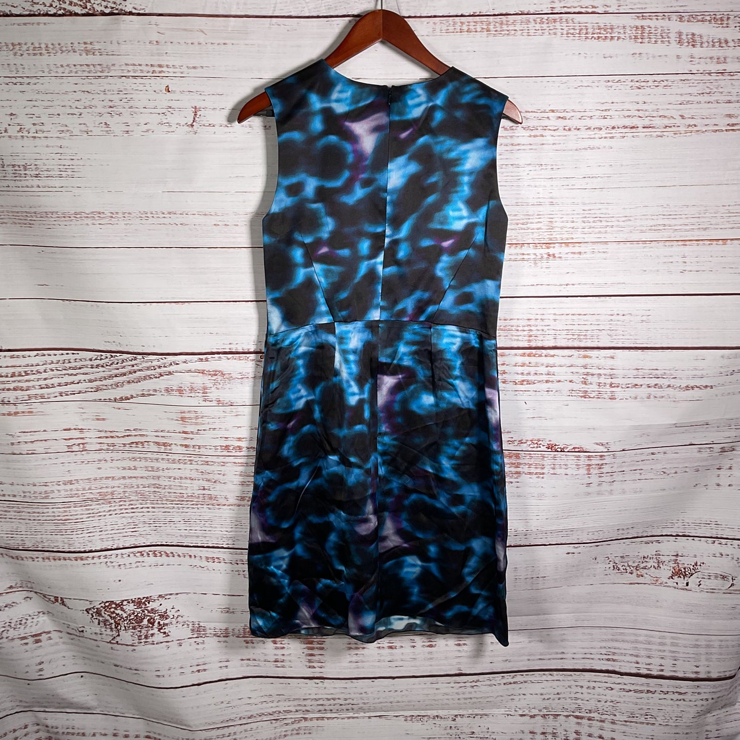Erdem Black Blue Abstract Print Sleeveless 100% Silk Dress - Size 10