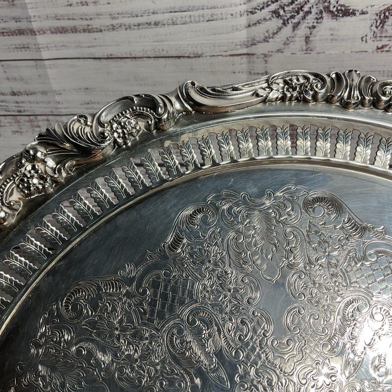 Vintage Baroque By Wallace 13" Perforated Rim Silver Plated Tray 296