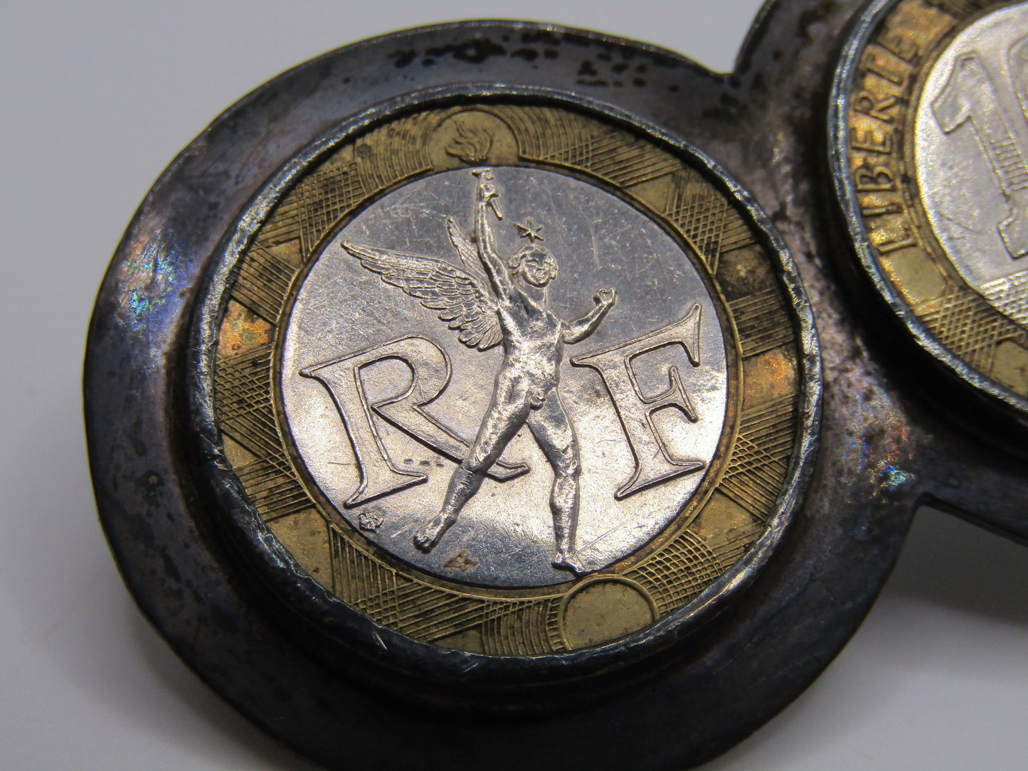 Vintage Handcrafted Sterling Silver 10 Franc French Coin Belt Buckle