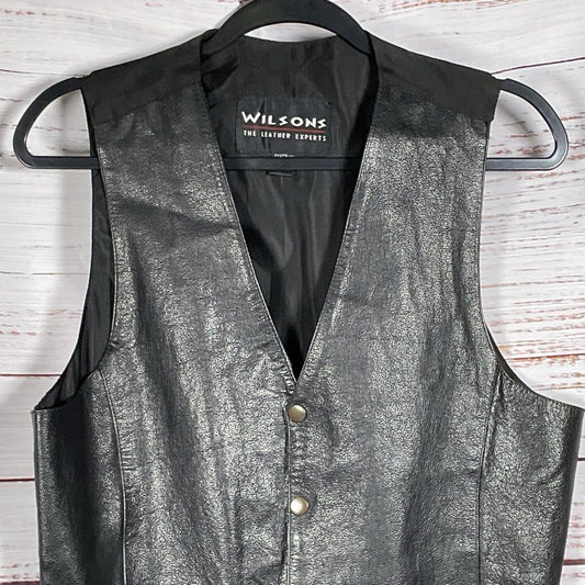 WILSONS The Leather Experts Men's Black Leather Front Vest- SZ M