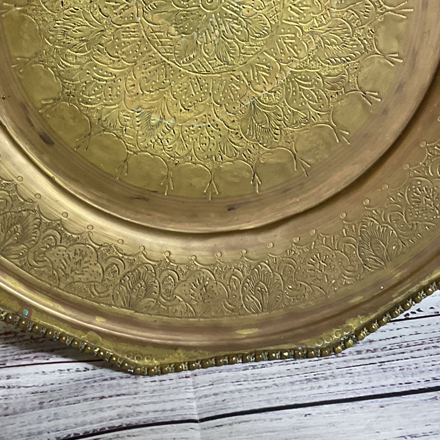VTG./ANTIQUE Persian Brass Intricate Etched Platter- 12.25"