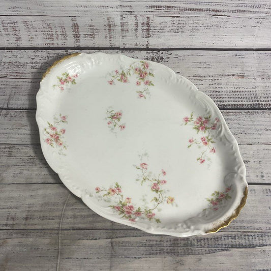 VTG. Theodore Haviland Limoges 11” Pink & Yellow Flowers Serving Tray