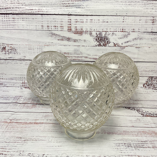 Vintage Cut Glass Round Sphere Sconce Light Covers 7" Tall 3" Opening lot of 3