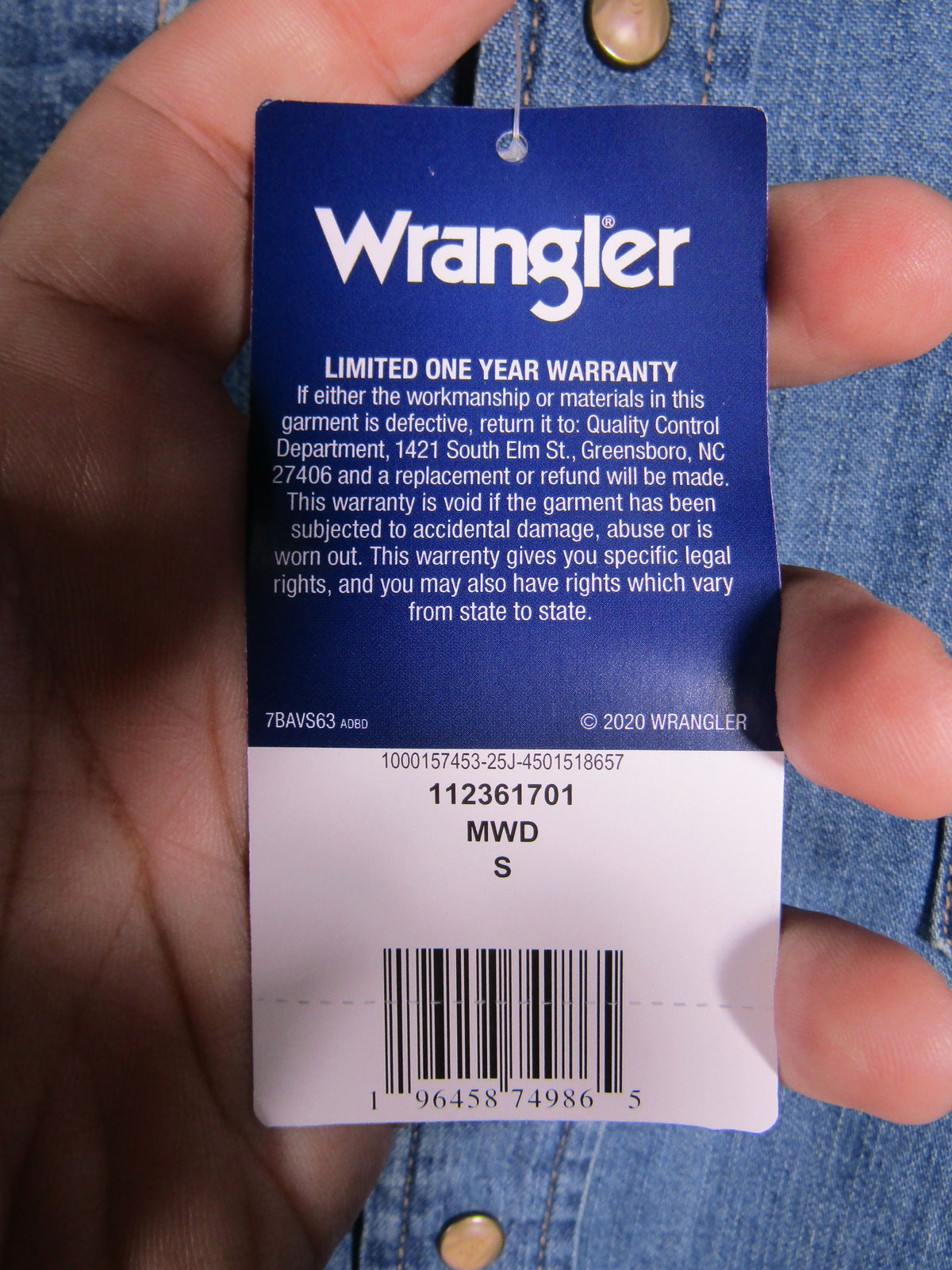 Wrangler Men's Mid Wash Denim Snap Button Down Shirt Size S 112361701