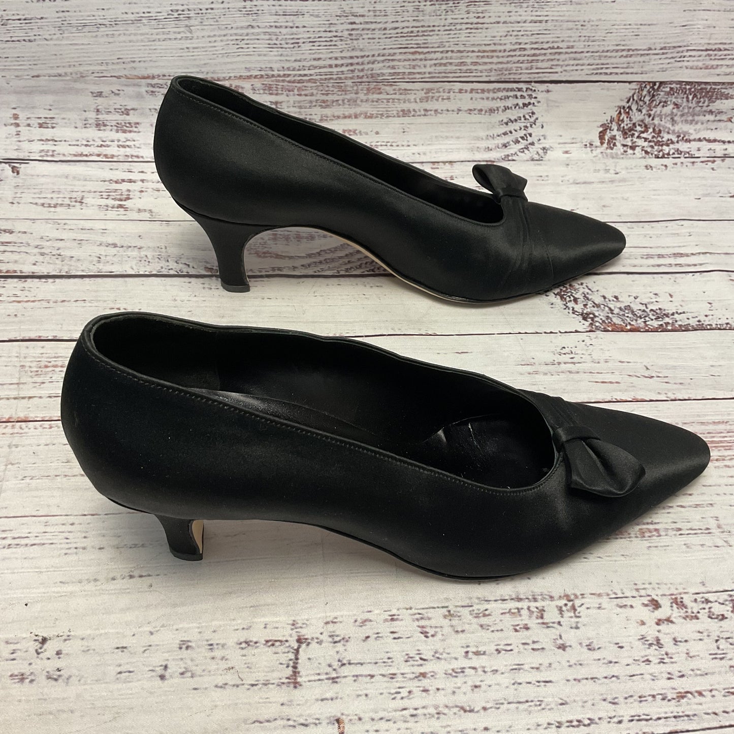 Silvia Fiorentina Black Satin Kitten Heel Bow Women Size 8.5