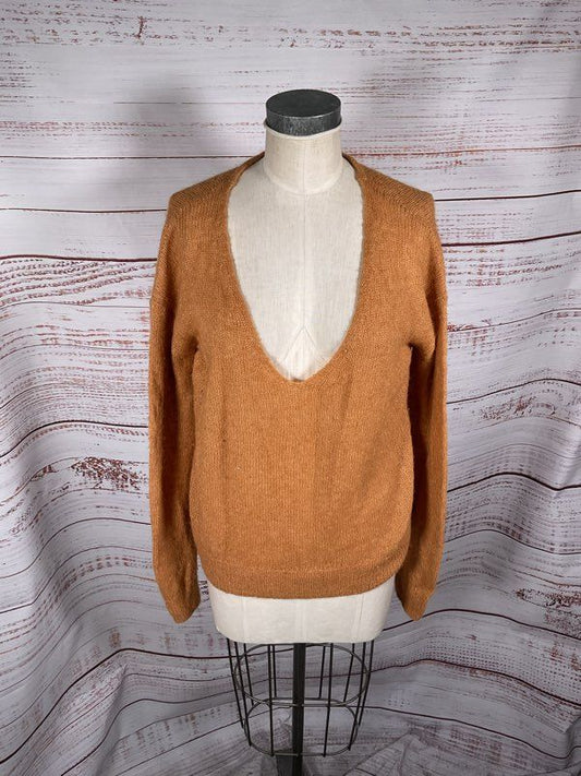 Free People Gossamer Sweater Orange Alpaca Blend Orange Deep V Neck Size XS
