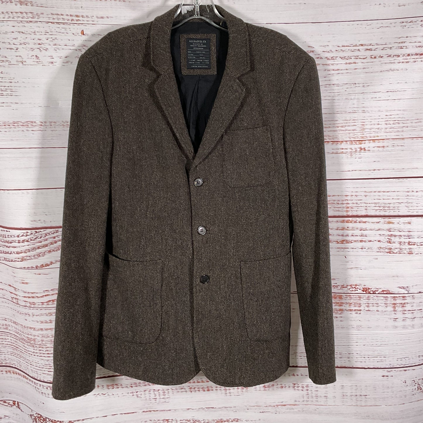 ALL SAINTS Men's Brown Herringbone Blazer Jacket- SEE MEASUREMENTS