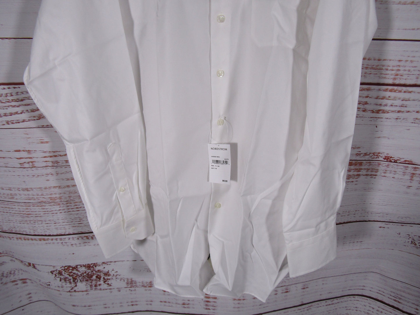 Nordstrom Men's White 100% Cotton Long Sleeve Button Down Shirt Size 17 x 36