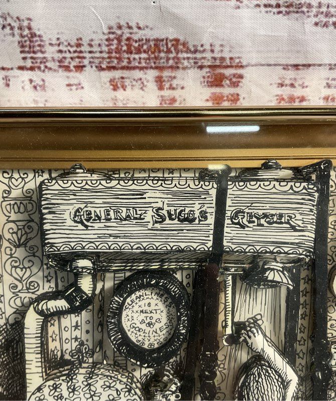 Vintage Black & White 3D Art Print of a Couple in the Shower Gold Frame 11"X 9"