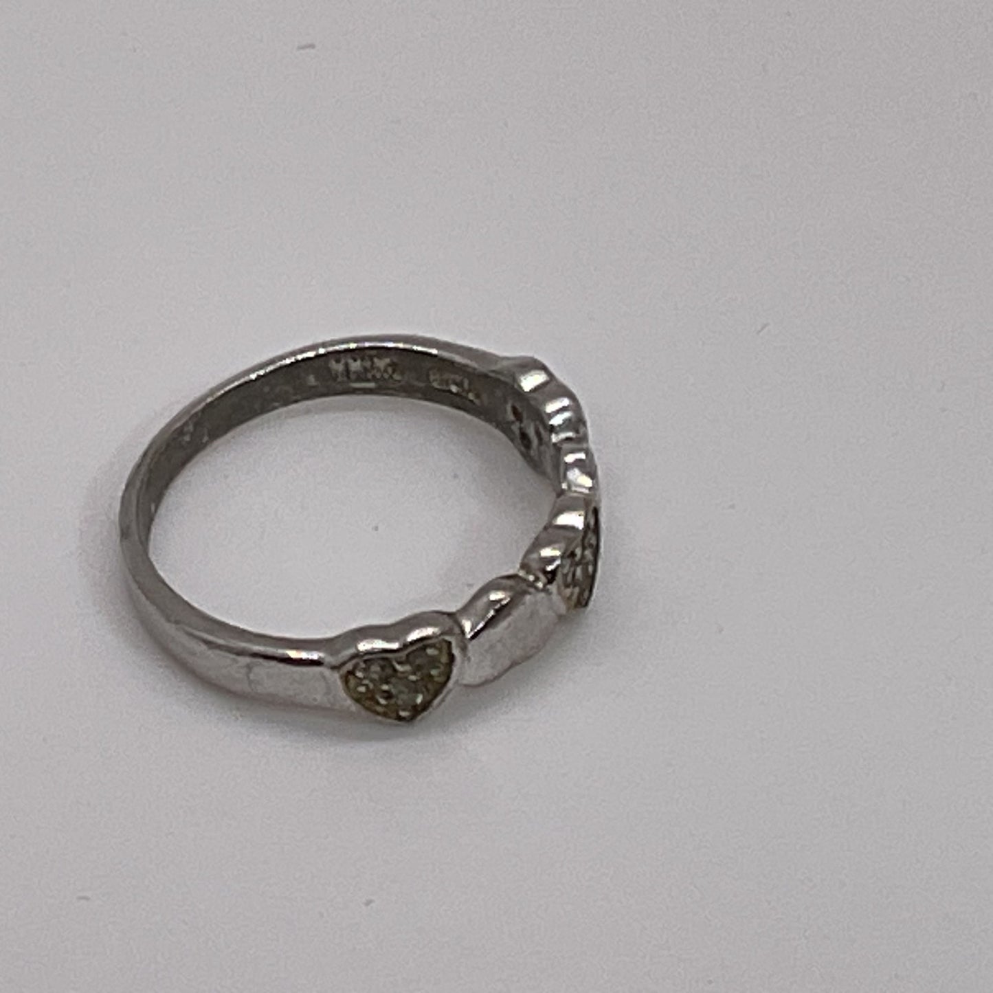 ATI Sterling Silver & Rhinestone Heart SZ 6 Ring- 2.12g