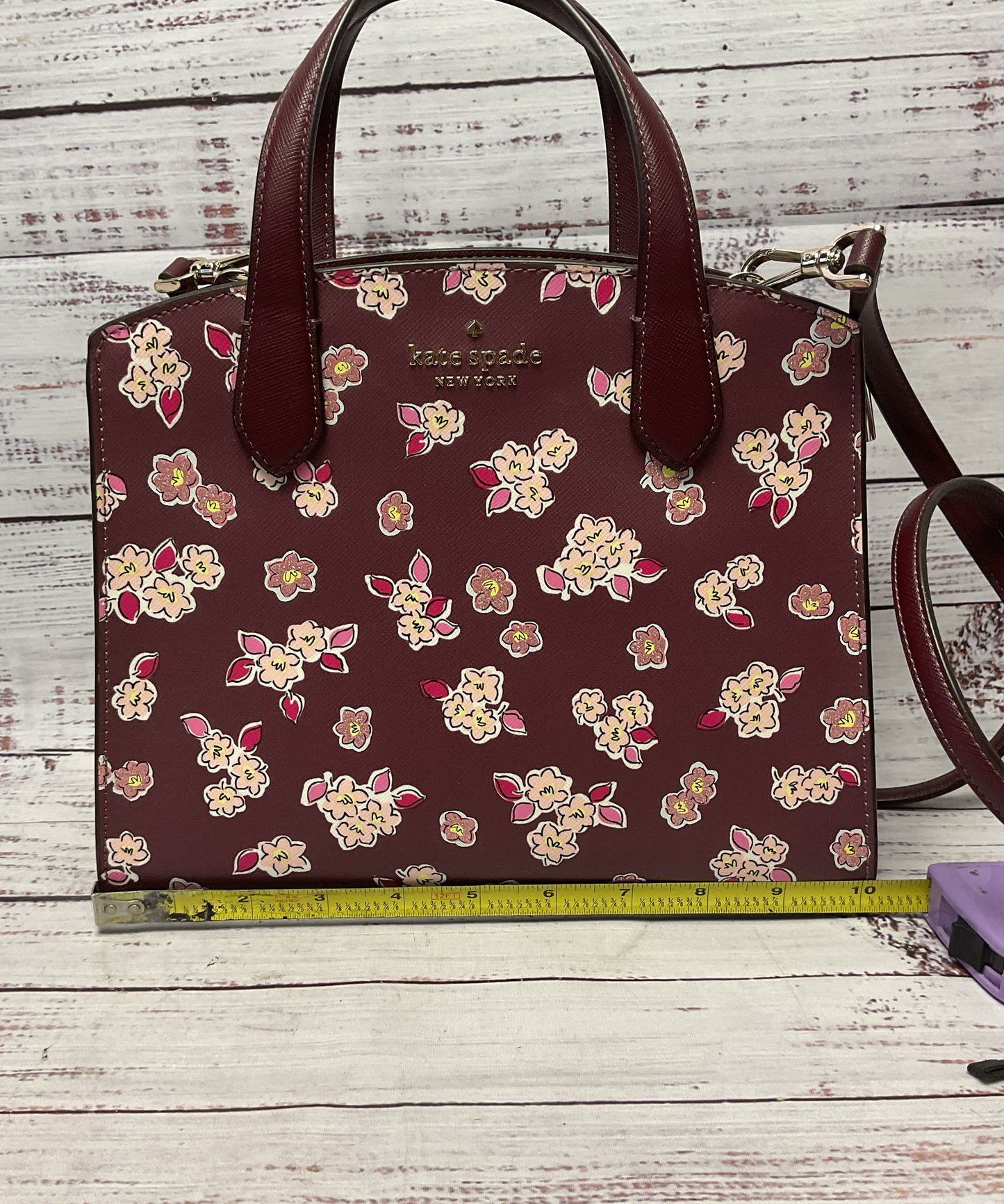 Kate Spade Frosted Floral Tinsel Deep Berry Satchel Top Handle Purse Bag