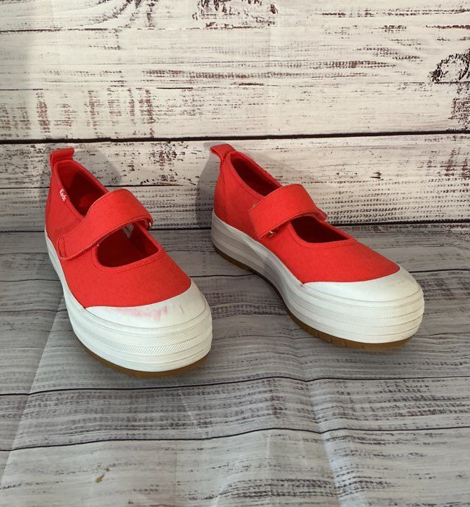 Women's Keds Mary Jane Platform Canvas Red Sneaker Size 7