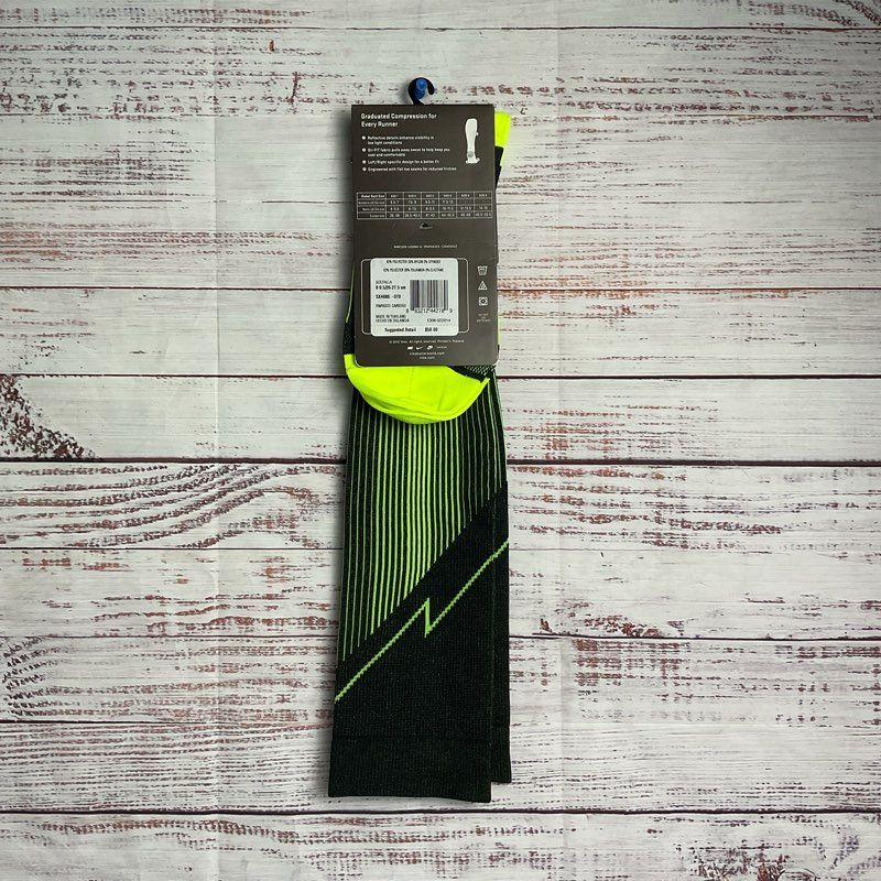 Nike Elite Graduated Compression Green Over Calf Running Socks Men's Size 8-9.5