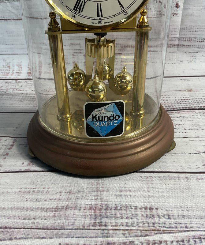 Vintage Kundo Quartz Clock Made In Germany Battery Operated With Glass Dome 8.5"