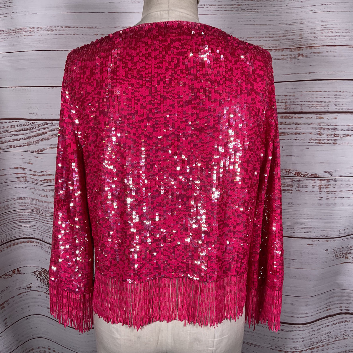 CONIGLIO Women's Pink Sequin & Fringe Cardigan Jacket- SEE MEASUREMENTS