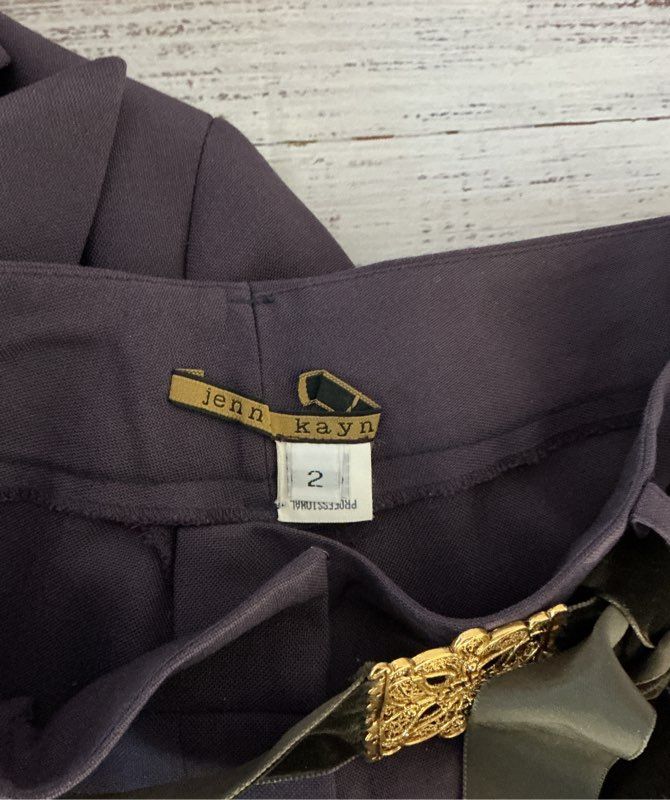 Women's Jenni Kayne Purple Wool Pant Suit with belt Size 2