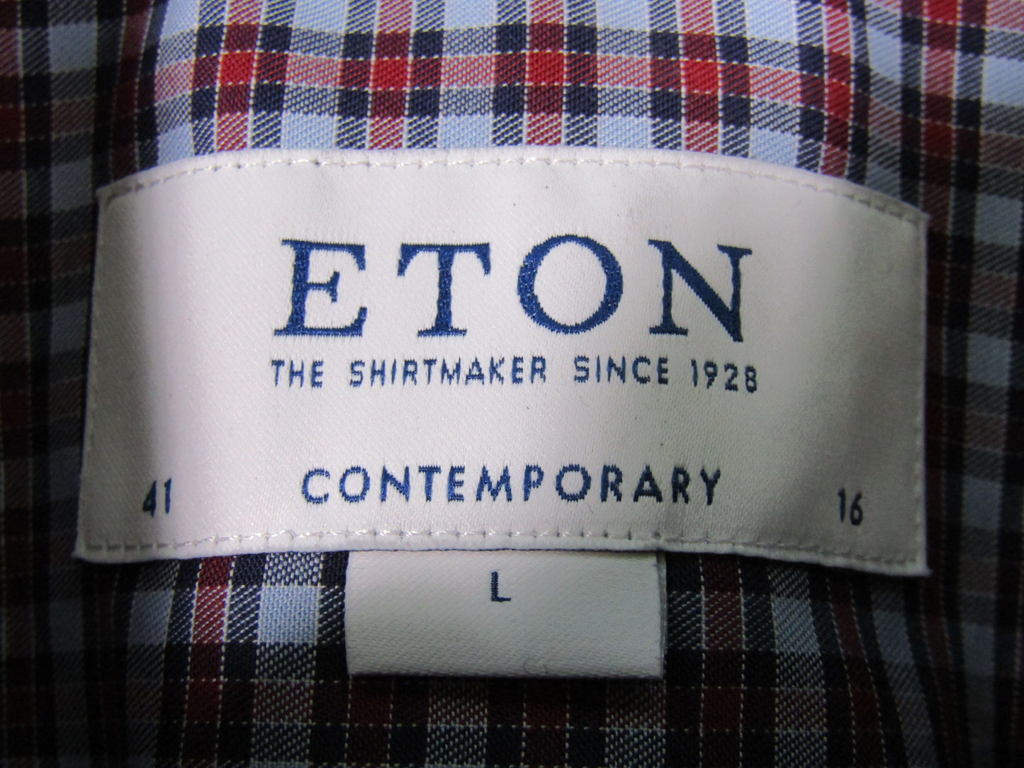 Eton Men's Red & Blue Contemporary Fit Gingham Shirt Size L
