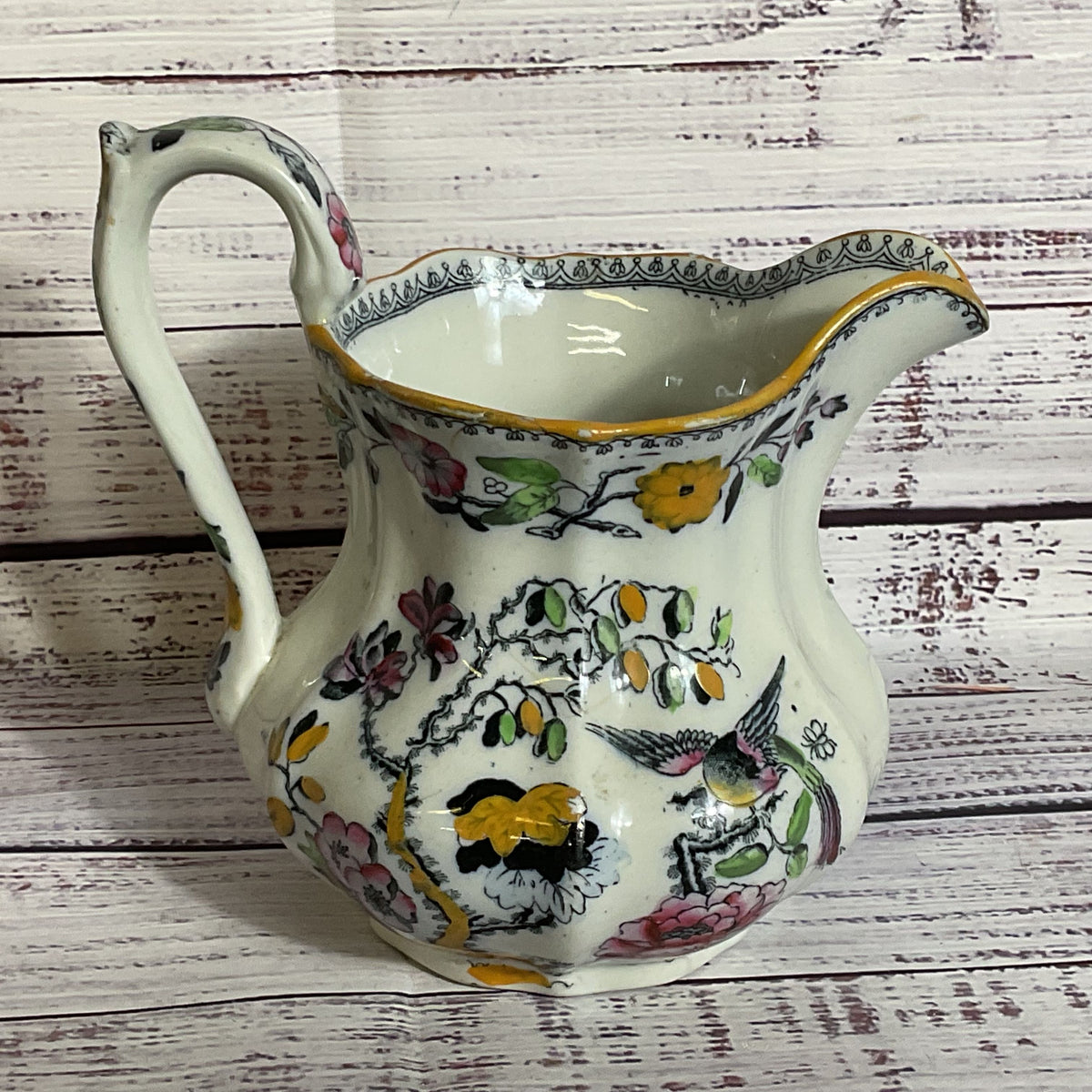 VTG. ASHWORTH BROS England Hanley Chinoserie Willow Handpainted Pitcher- 5.75"