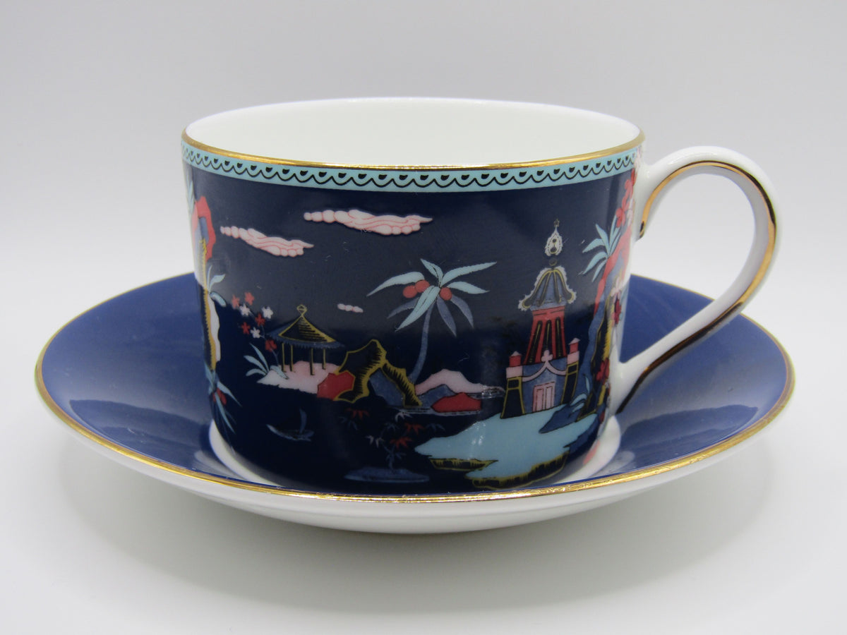 Wedgwood Wonderlust Blue Pagoda Bone China Flat Cup & Saucer Set