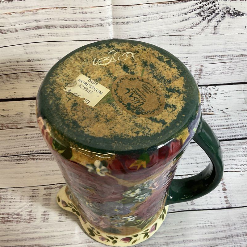 LESAL Ceramics Handcrafted Floral Pitcher- 8.5"