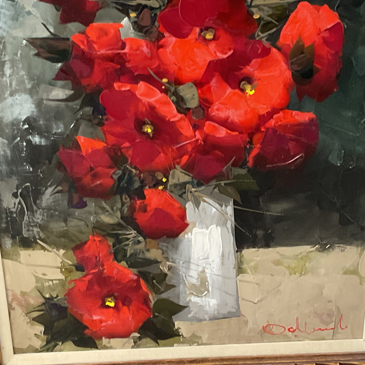 VTG Signed NIDIA D'ALLESANDRO Poppy Floral Still Life Oil Painting- 31.25" X 43"