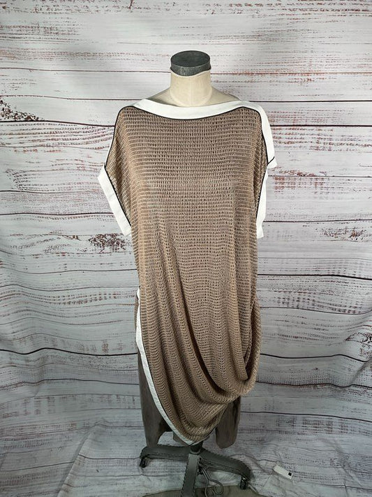 Ark Istanbul Women's Fish Scale Brown & White Midi Dress Size M Made in Turkey